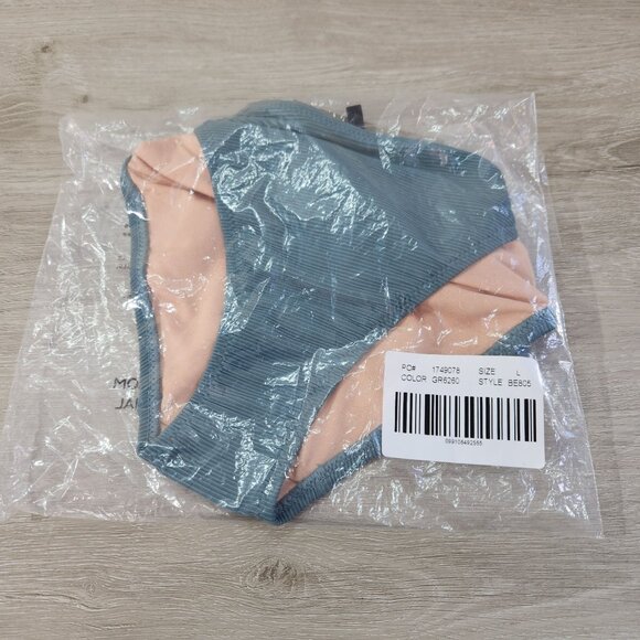 J. Crew Green Ribbed Curved Waist Cheeky String Bikini Bottom New W Tags Women L - Picture 16 of 16